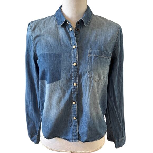 Jacqueline de Yong JDY Western Pearl Snap Cropped Chambray Shirt - Picture 1 of 7